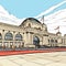 Union Station in Washington. Union Station hand-drawn comic illustration. Vector doodle style cartoon illustration