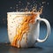 Unique 3d Coffee Cup With Realistic Details And Orange Splash