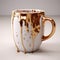 Unique 3d Mug With Dripping Golden Paint On White Background