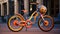 A unique bike design with oversized, clown-like wheels and a colorful,