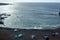 Unique black sand beach and fishing boats at El Golfo, Lanzarote, Canary Islands