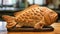 Unique bread loaf resembling an fish resting on a wooden table, Ai Generated