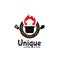 Unique cultural kitchen logo icon badge with hot pot, flame , cooking spatula utensil, and african abstract pattern