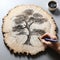 Unique And Detailed Tree Drawing On Wood Slice