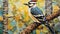 Unique Downy Woodpecker Collage: Pointillism Painting With Shining Yellow Kingdom