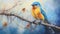 Unique Eastern Bluebird Graffiti Art Painting With Pastel Colors