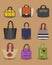 Unique fashionable women purse and bag icons set