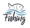 Unique fishing related logo. Creative element for fishing combination of a wave and a fish