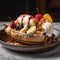 A unique, gourmet twist on the classic banana split, featuring unconventional ice cream flavors, artisanal toppings, set against a