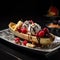 A unique, gourmet twist on the classic banana split, featuring unconventional ice cream flavors, artisanal toppings, set against a