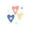 Unique hand drawn hearts. Cute Christmas hearts with snowflakes. Daily planner sticker. Kid nursery icon in pastel color