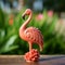 Unique Handcrafted Pink Flamingo Statue With Colorful Woodcarving Style