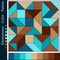 Unique Harmonious Color Palette with Geometric Composition of Blue and Brown Figures