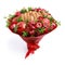 Unique homemade edible bouquet consisting of red fruits and flowers as a gift isolated on white background