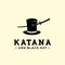 Unique katana and black hat logo design vector. universal piercing katana sword on black cylinder hat brand template illustration
