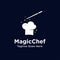 Unique Magic Chef logo with chef hat and wand concept design. restaurant, food master emblem symbol icon
