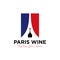 Unique Paris wine logo design vector template illustration. consisting of a wine glass icon, French flag and eiffel Tower