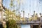 Unique Plecnik arhitecture of Cobblers bridge seen trough willow branches in old medieval city center of Ljubljana