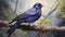 Unique Purple Martin Acrylic Painting With Iridescent Yellow Shining