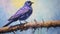 Unique Purple Martin Acrylic Painting With Iridescent Yellow Shining