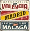 Unique retro tin sign collection with cities in Spain