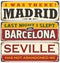 Unique retro tin sign collection with cities in Spain