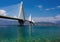 The unique Rioâ€“Antirrio Bridge on the Ionian Sea in the Peloponnese in Greece on a sunny day