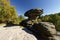 Unique rock formations surrounded by dense forest