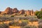 Unique sandstone geological formation and the parking lot for Davils Garden