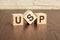 unique selling proposition concept with symbols USP on wooden blocs