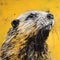 Unique Spray Painted Realism: Vibrant Beaver Portrait In Yellow, Green, And Blue