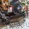 The Unique street trading counter for a preparing coffee and tea stylized as a `steam trainÂ» on the Manezhnaya Square