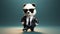 Unique Streetwise Style: Little Panda In Ray Tracing Suit And Glasses