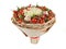 Unique tasty edible gift for a man in the form of a bouquet consisting of sausage, cheese, tomatoes, pepper and garlic isolated on