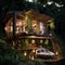 Unique and Visually Striking Treehouse in Dense Forest Canopy