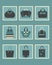 Unique women blue purse square icons set