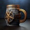 Unique Zbrush Style Wooden Mug With Ornamental Accents