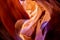 Uniquely shaped natural landscape at Lower Antelope Canyon in Page Arizona with vibrant sandstones stacked in flaky fire waves in