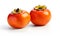 Uniquely shaped persimmon fruit against a white background. Generative AI