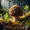 A uniquely shaped truffle mushroom nestled amidst the green foliage of a serene forest setting.
