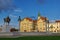 Unirii Square in Oradea - Black Eagle Palace and statue of Mihai Viteazul