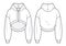 Unisex Crop Hooded Sweatshirt fashion tehnical drawing template.