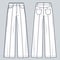 Unisex Jeans Pants technical fashion illustration. Wide Jeans fashion flat technical drawing template, medium waist, flared bottom