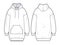 Unisex Oversize Hooded Sweatshirt. Sweatshirt fshion flat technical drawing. Flat apparel sweat template front and back, white