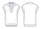 Unisex Polo Sweater Vest fashion flat technical drawing template. Oversize knitted Vest template, front, back view