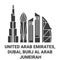 United Arab Emirates, Dubai, Burj Al Arab Jumeirah travel landmark vector illustration