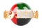 The United Arab Emirates flag painted on sphere with religions symbols around, 3D rendering