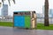 United Arab Emirates, UAE 3.MARCH.2020: Different colored trash cans with paper, plastic, glass
