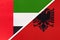 United Arab Emirates or UAE and Albania, symbol of national flags from textile. Championship between two countries