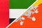 United Arab Emirates or UAE and Bhutan, symbol of national flags from textile. Championship between two countries